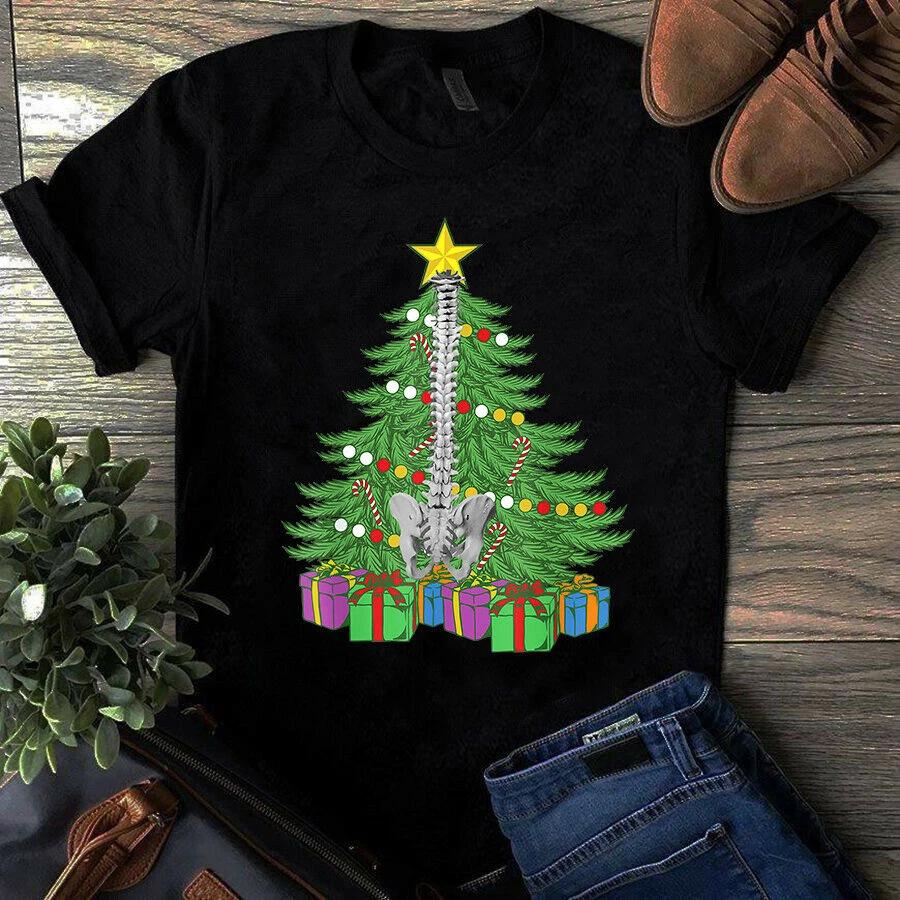 Men s and Women s T-shirts Chiropractic Christmas Tree Spine Anatomy Xmas Gift S