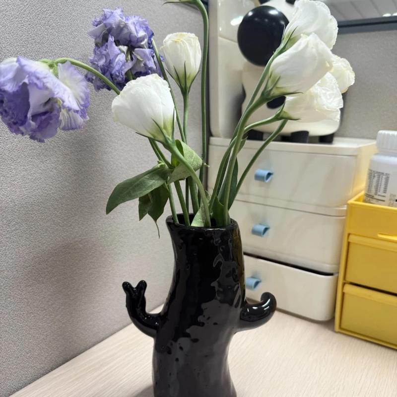 Ästhetische Smiley-Gesicht Keramikvase, Niedliche Kreative Heimdeko Blumenvase für Wohnzimmer & Tischdekoration