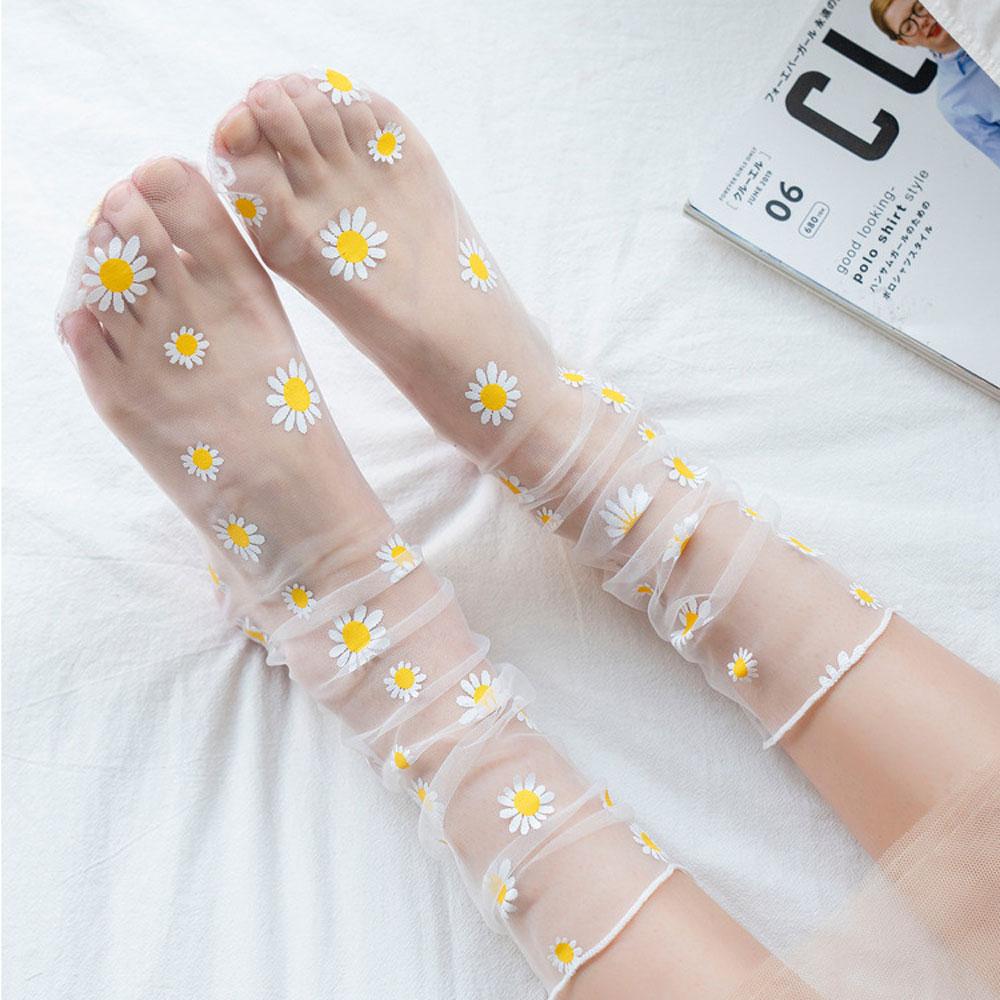 Femmes Transparent Stockings Sexy Harajuku Mesh Socks Frilly Chiffon Daisy Lace Socks Women