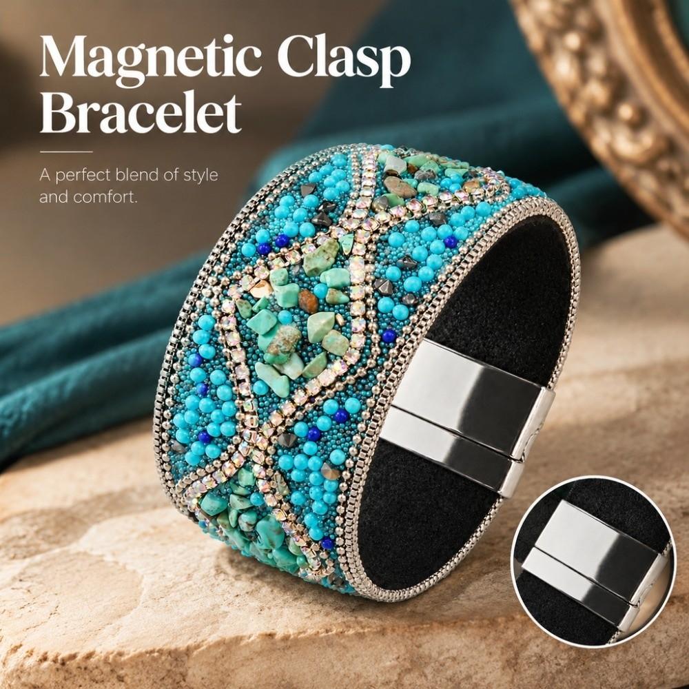 Magnetic Closure Rhinestone Bracelet Turquoise Color Charm Bracelet Women Ladies