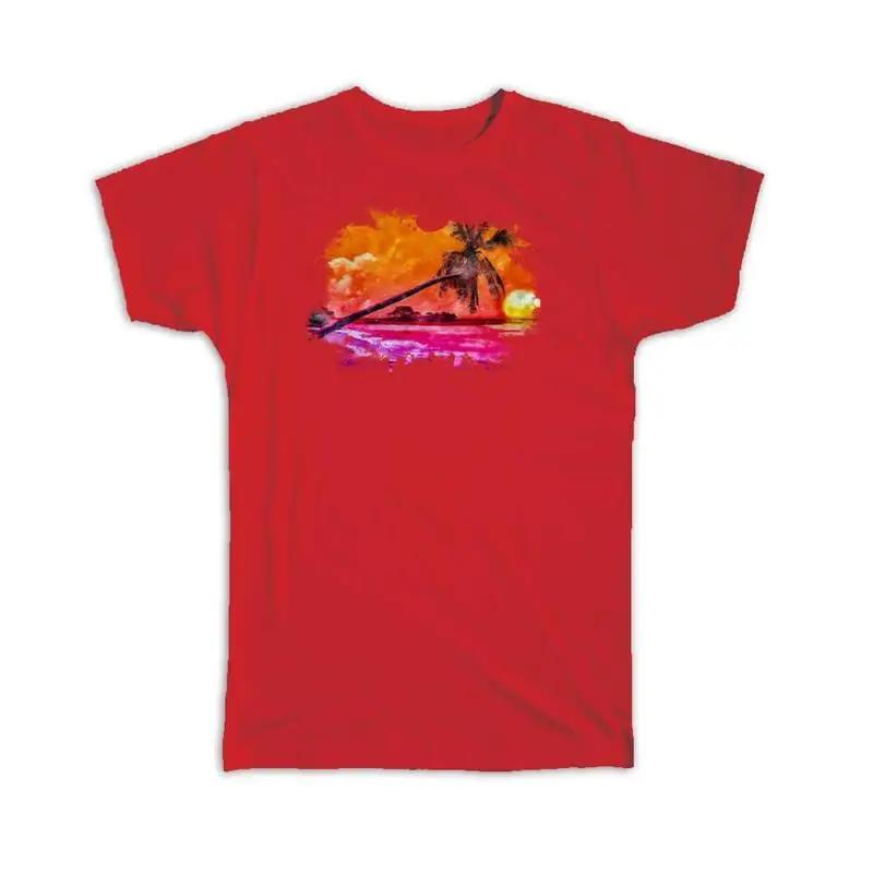 Watercolor Scenary Sunset Palm Beach Frame Tropical T Shirt
