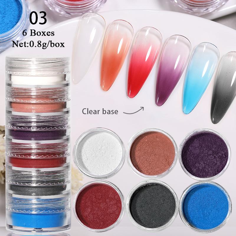 6Box/Set Aurora Pearl White Nails Powder Shell Mirror Pigment Chrome Effect Rubbing Dust Gel Polish DIY Nail Manicure Decoration