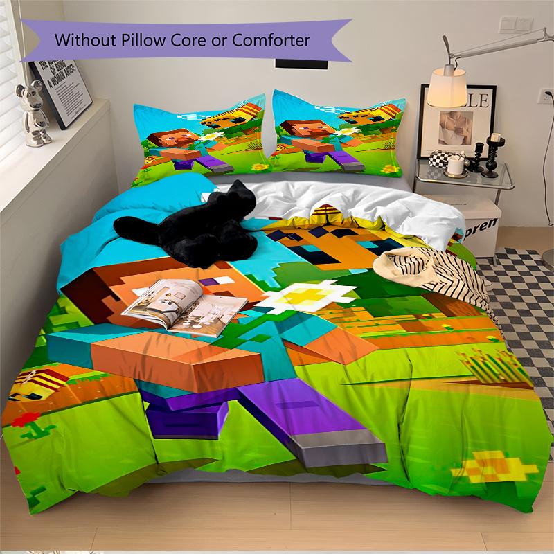3pcs Minecraft Inspired Home Decor Bedding Set-Perfect for Bedroom, Guest Room, Living Room, Hotels | Ideal Gift for Fans, Travelers, Daily
