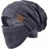 Warm Knitted Beanie Hat Winter Classic Plaid Lined Cotton Blend Unisex Foldable Cap With Neck Protection