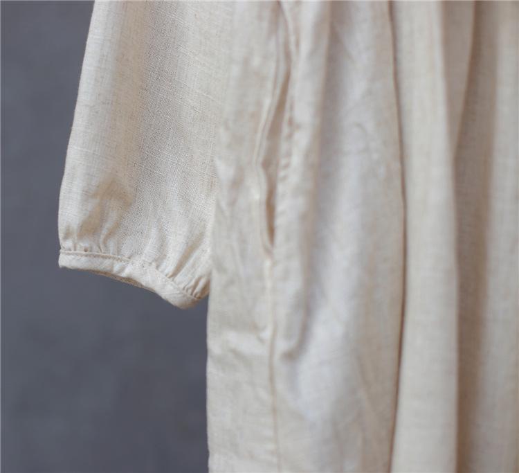Women's Washed Bamboo Linen Chinese-Style Dress with Waist Seal, Available In 3 Colors