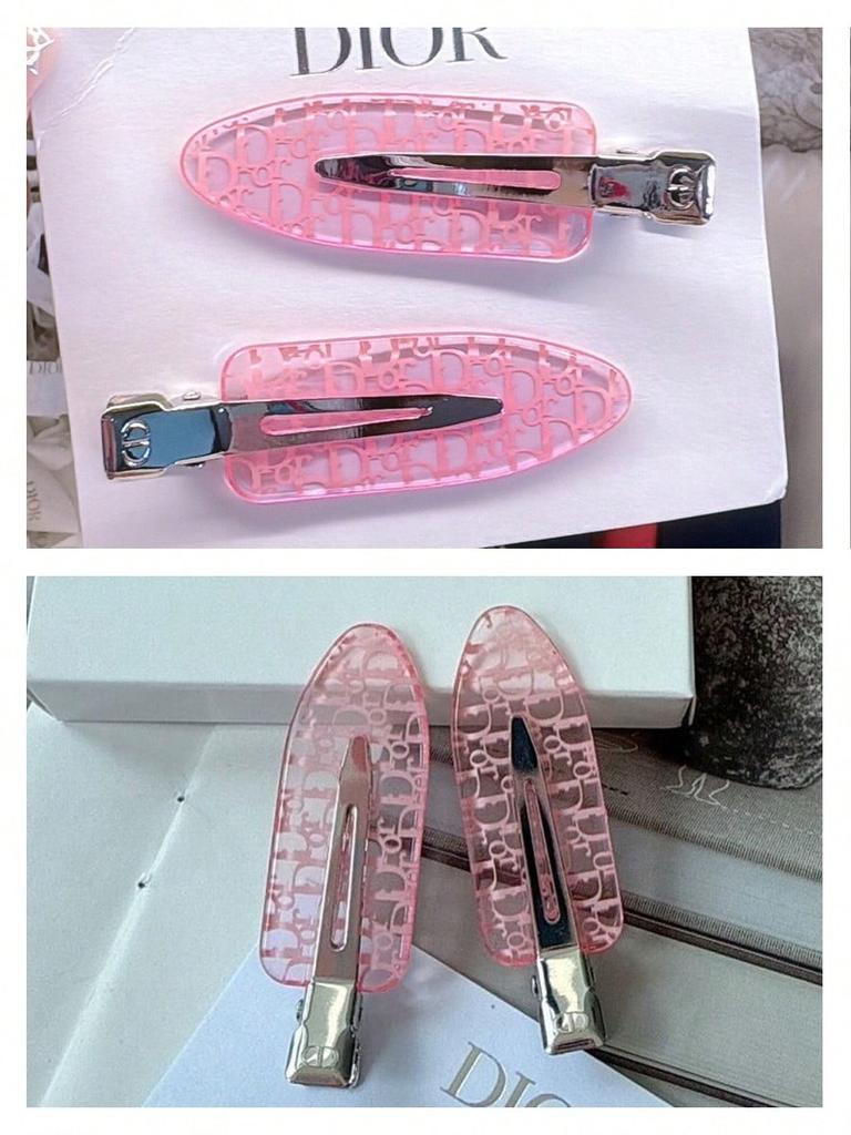 Dior 2 Pièces Pince à Cheveux Transparente Rose avec Logo Barrettes Alligator en Métal Mode Accessoires Cheveux pour Femmes Franges Décor Quotidien
