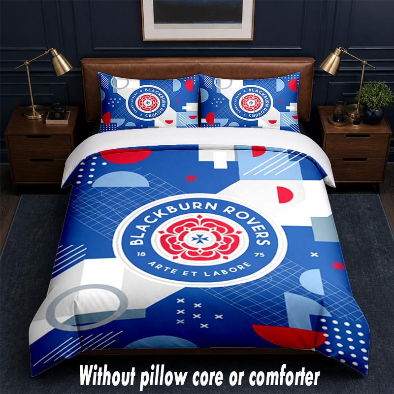 Blackburn Rovers Football Design Bed Bedding Set 1 Duvet Cover + 2 Pillowcases Soft Breathable Household Bed Linens