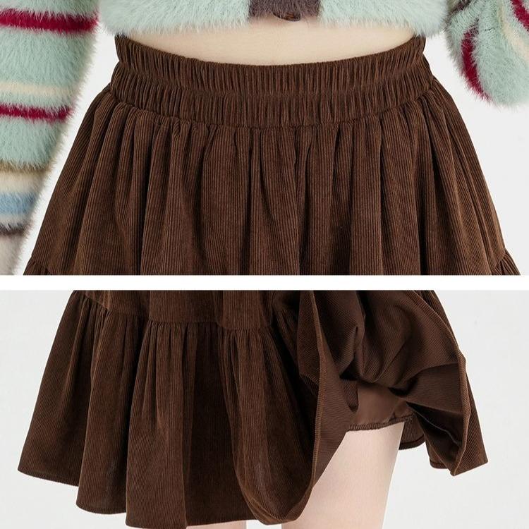 Women's Corduroy Umbrella Skirt High-Waist A-Line Skirt Autumn Short Mini Skirt
