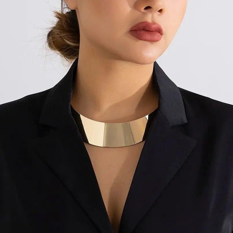 Punk Vintage Zlatá Barva Kovové Torques Choker Náhrdelník pro Ženy Zveličený Široký Límec Krční Řetěz Steampunk Šperky Doplňky