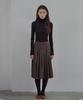 Button Check Coloring Pleats Midi Skirt (Brown)