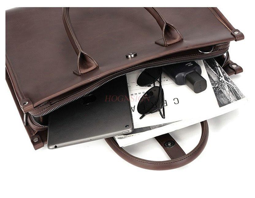 1pcs Retro horizontal leather men's bag, light business men's file bag, public document bag, leisure travel bag, computer bag