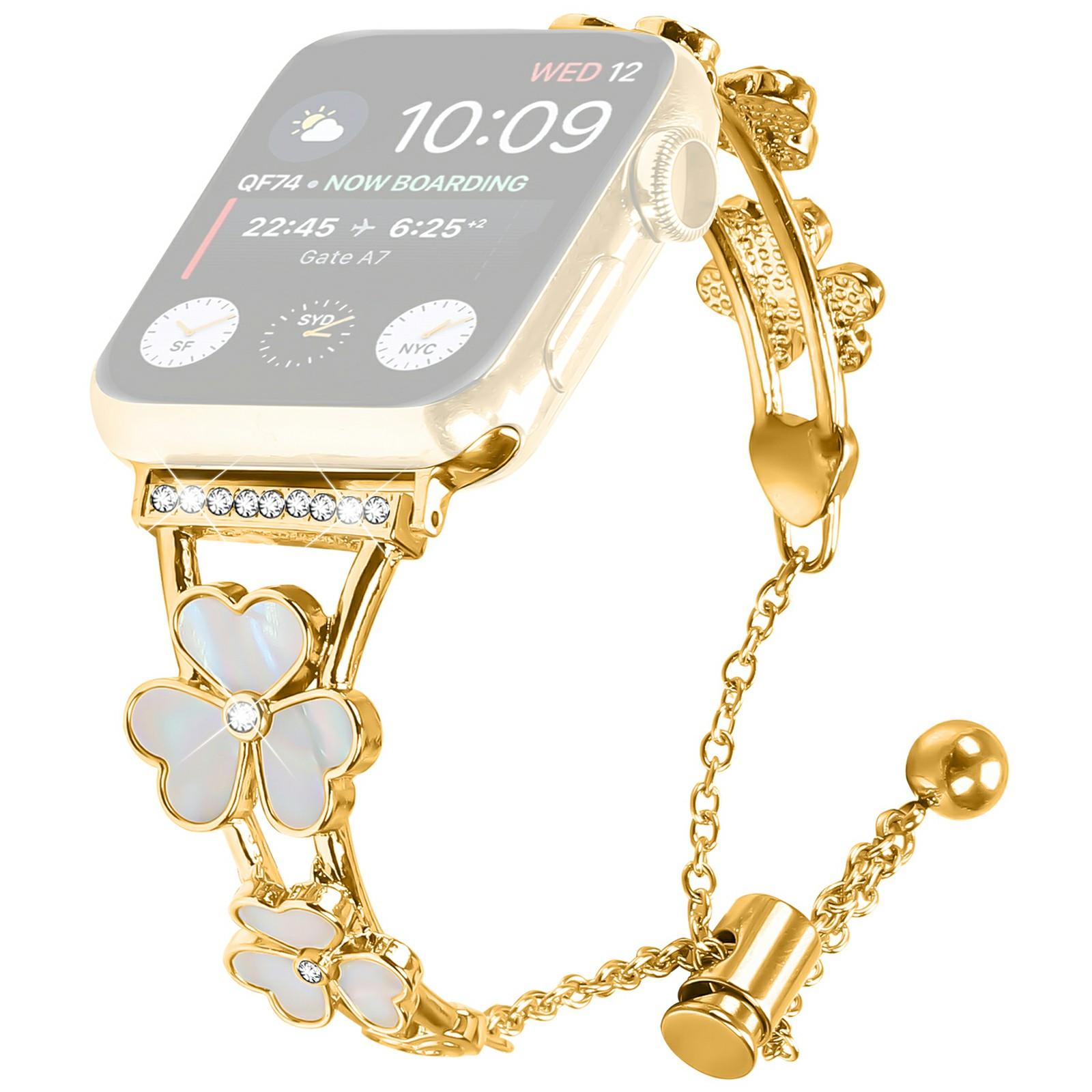

Watchband For Apple Watch Series 10 Ultra 9 8 7 SE 6 5 4 3 2 1 46mm 49mm 45mm 44mm 42mm Heart Clover Zinc Alloy Metal Strap Gold