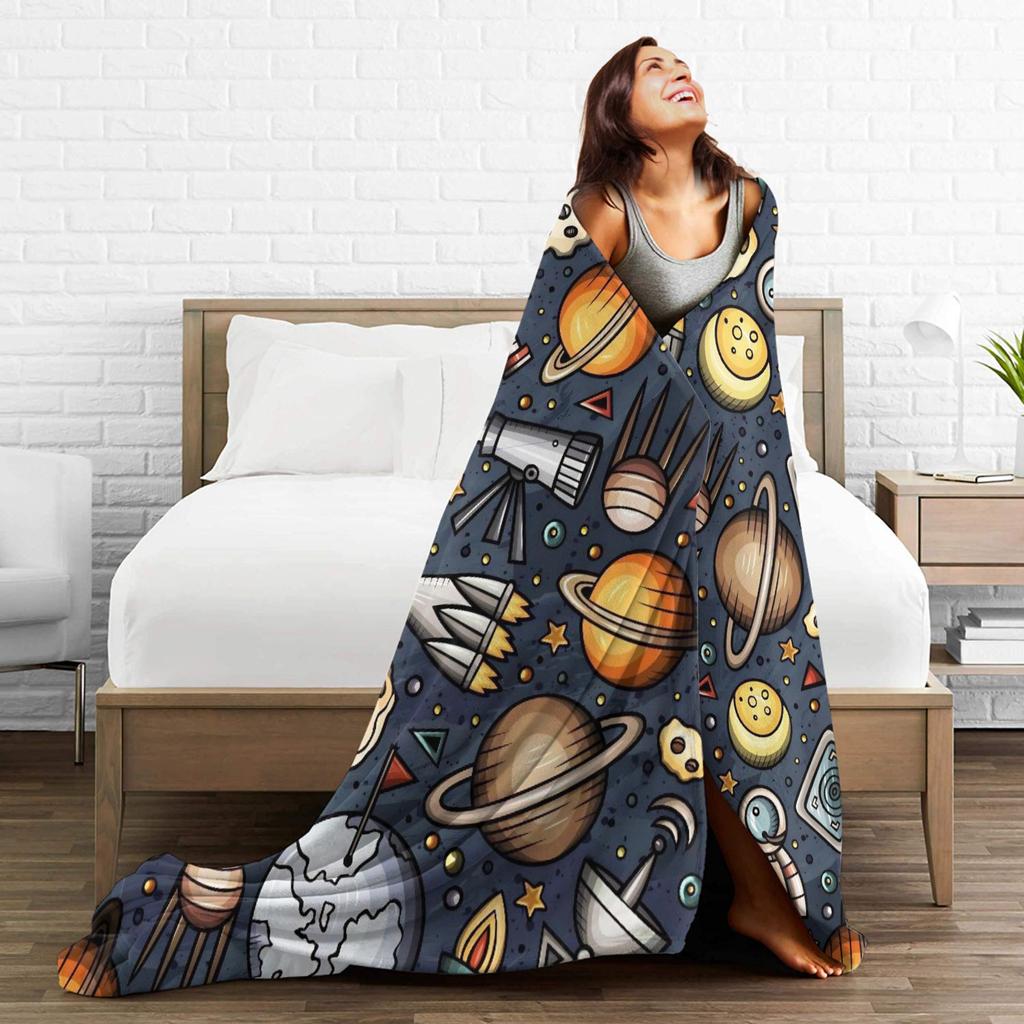 Weltraum Planeten Raketen Super Weiche Decke Kinder Plüsch Bettwäsche Überwürfe Lustige Heimdeko Flanell Tagesdecke Sofa Bettbezug