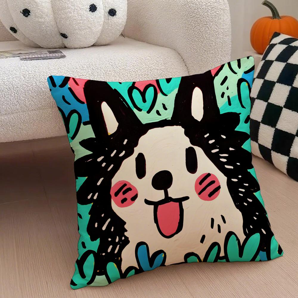 Cute color dogs Cushion Cover Throw Pillow Cover Hidden Button Durable Polyester Chair Cushion
