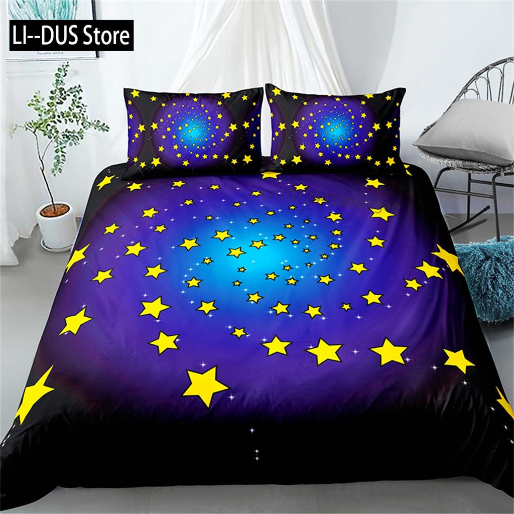 Duvet Cover Stars Bedding Set Night Sky Kids Girls Boys Night Sky Duvet Cover Set Dark Blue Galaxy For Women Children Room Decor