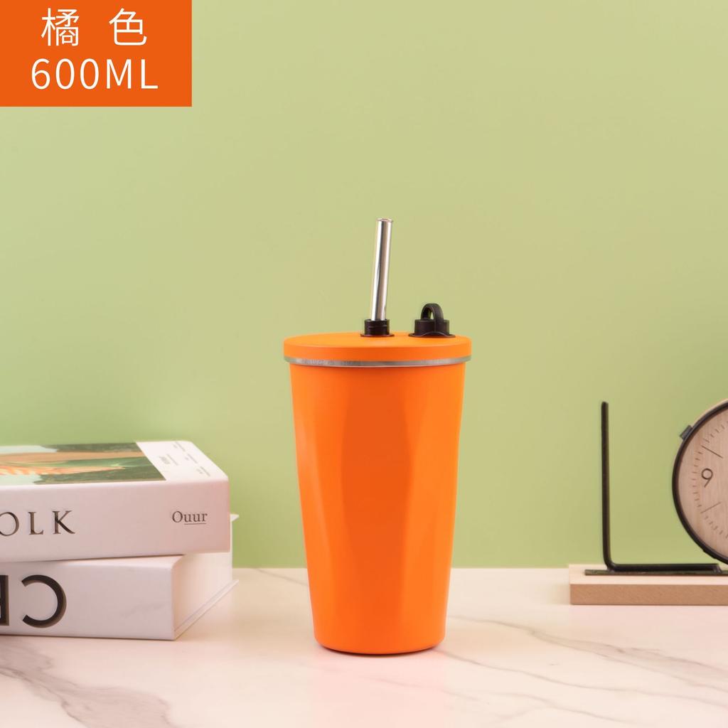 Portable 304 Stainless Steel Diamond Shaped Coffee Cup, Creative Straw Insulated Cup, Car Portable, Large Capacity, Simple Water