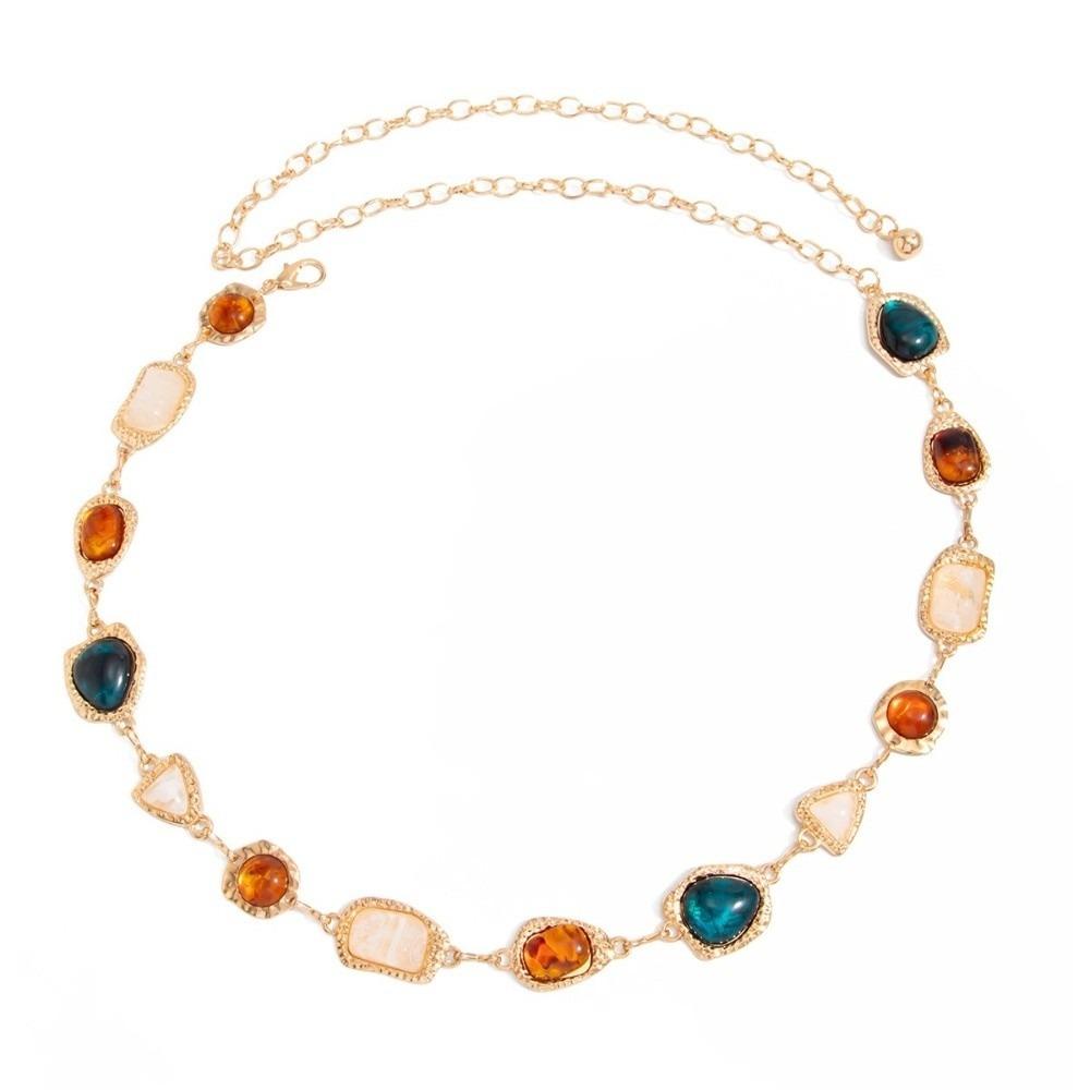 Gold Link Body Chain Resin Gem Body Jewelry New Waist Ornament Vacation Wear