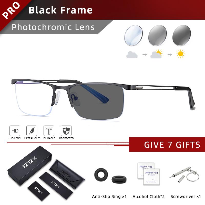 

SZTZX Ультралегкие полуоправные очки для чтения для мужчин, анти-синий свет, близорукость, очки по рецепту, фотохромные оптические солнцезащитные очки -400