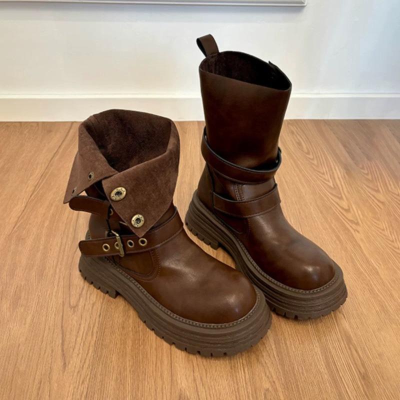 Dámské martensky nové podzimní retro dámské boty Maillard hnědé boty na silné podrážce černé kotníkové boty
