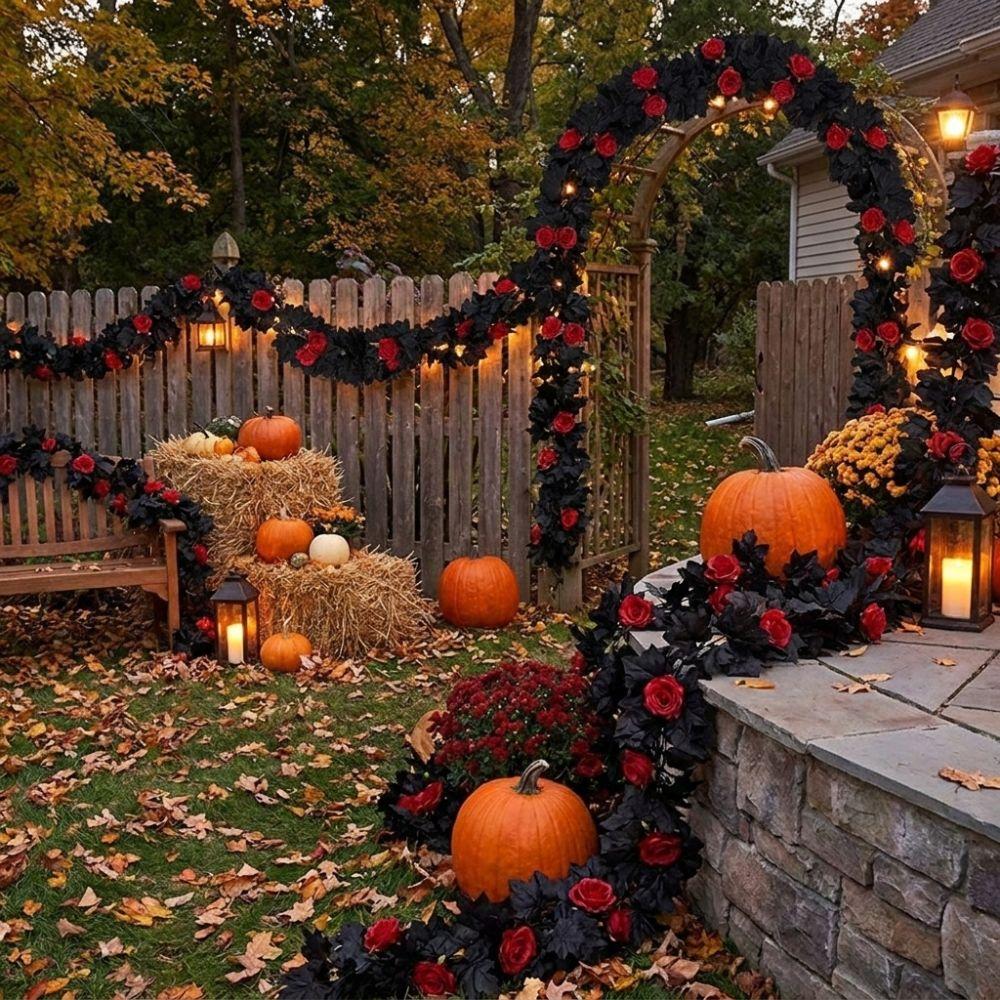Gothic Style Maple Leaf Garland Lifelike Artificial Plant Christmas Decor