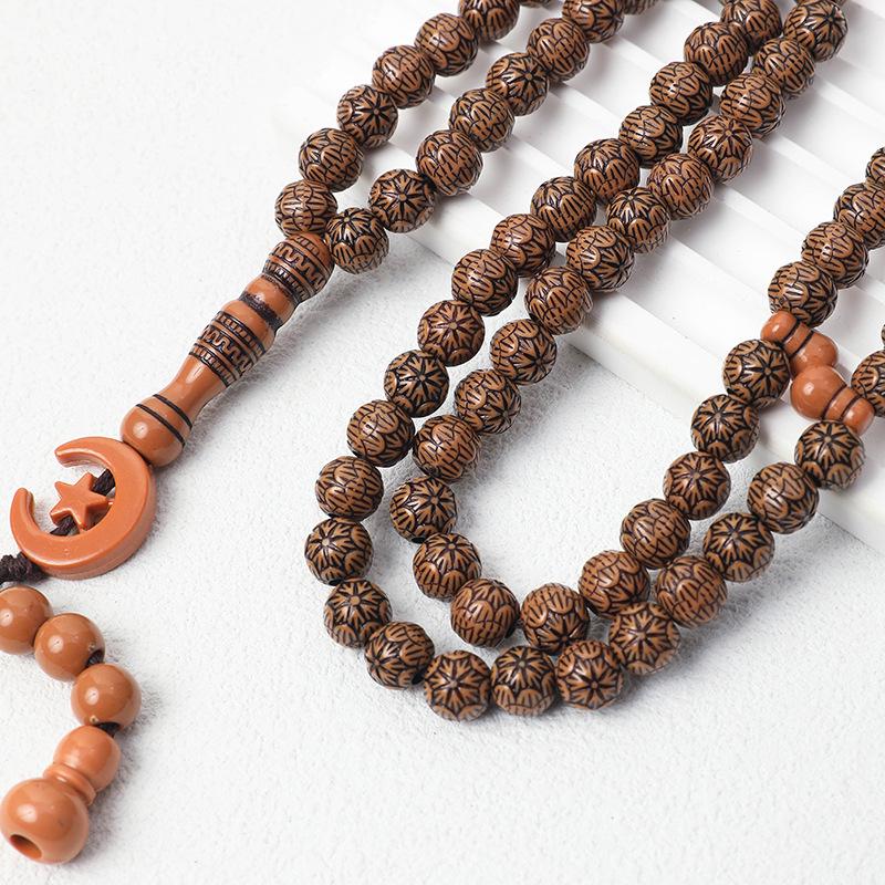 Imitation Wood 99-Bead 8mm Prayer Strand - Kukka-Style Muslim Rosary