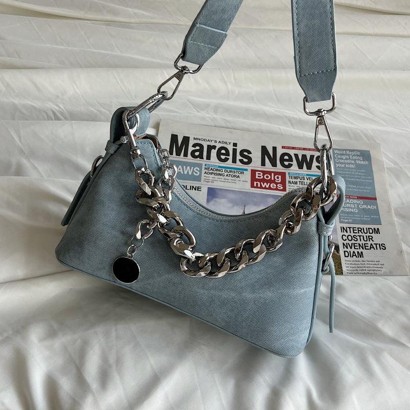 Denim portable small bag summer new simple casual crescent bag chain armpit bag