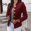 Women Suit Coat Stand Collar Long Sleeve Single Breasted Suit Jacket Solid Color Slim Fit Office Business Outwear