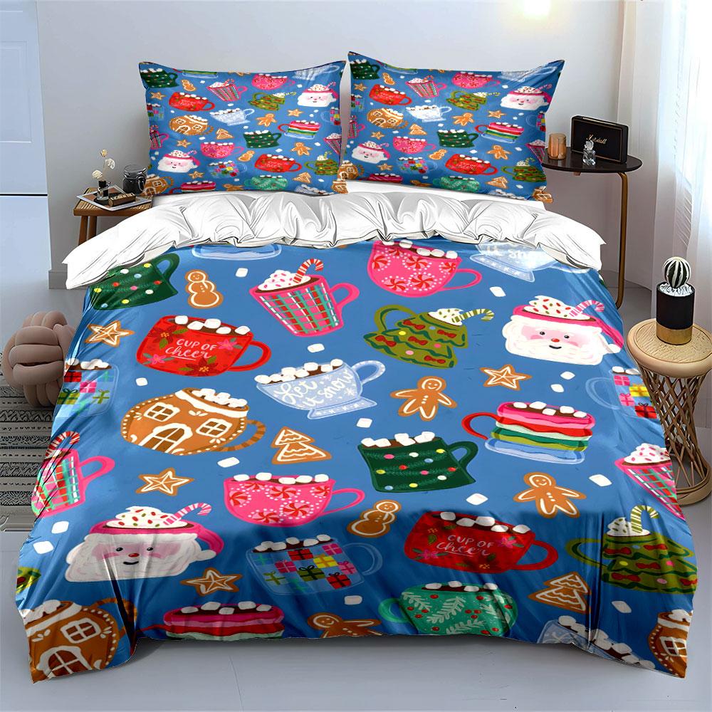 Christmas Hot Cocoa Mug Print Bedding Duvet Cover Set Duvet Cover Pillowcases (1*Duvet Cover 2*Pillowcases, without duvet insert)