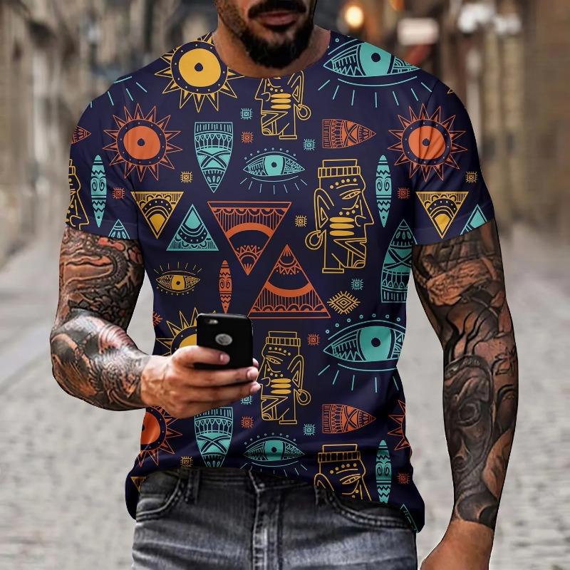 Summer Men's T-shirt 3D Printed Graffiti Pattern Street Fashion Trend Short Sleeved Round Neck Plus Size Top