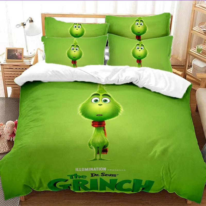 Grinch Zelené Vlasy Séria Trojdielna 3D Digitálna Obliečka na Prikrývku, Brúsna Súprava