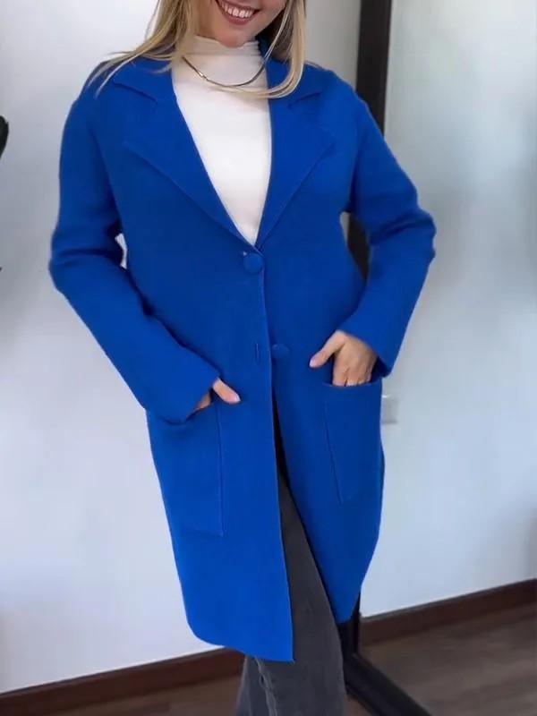 2024 Women's Fashion Woolen Coat: European & American Style, Long Sleeve, Turn-Down Collar, Pockets for Autumn & Winter