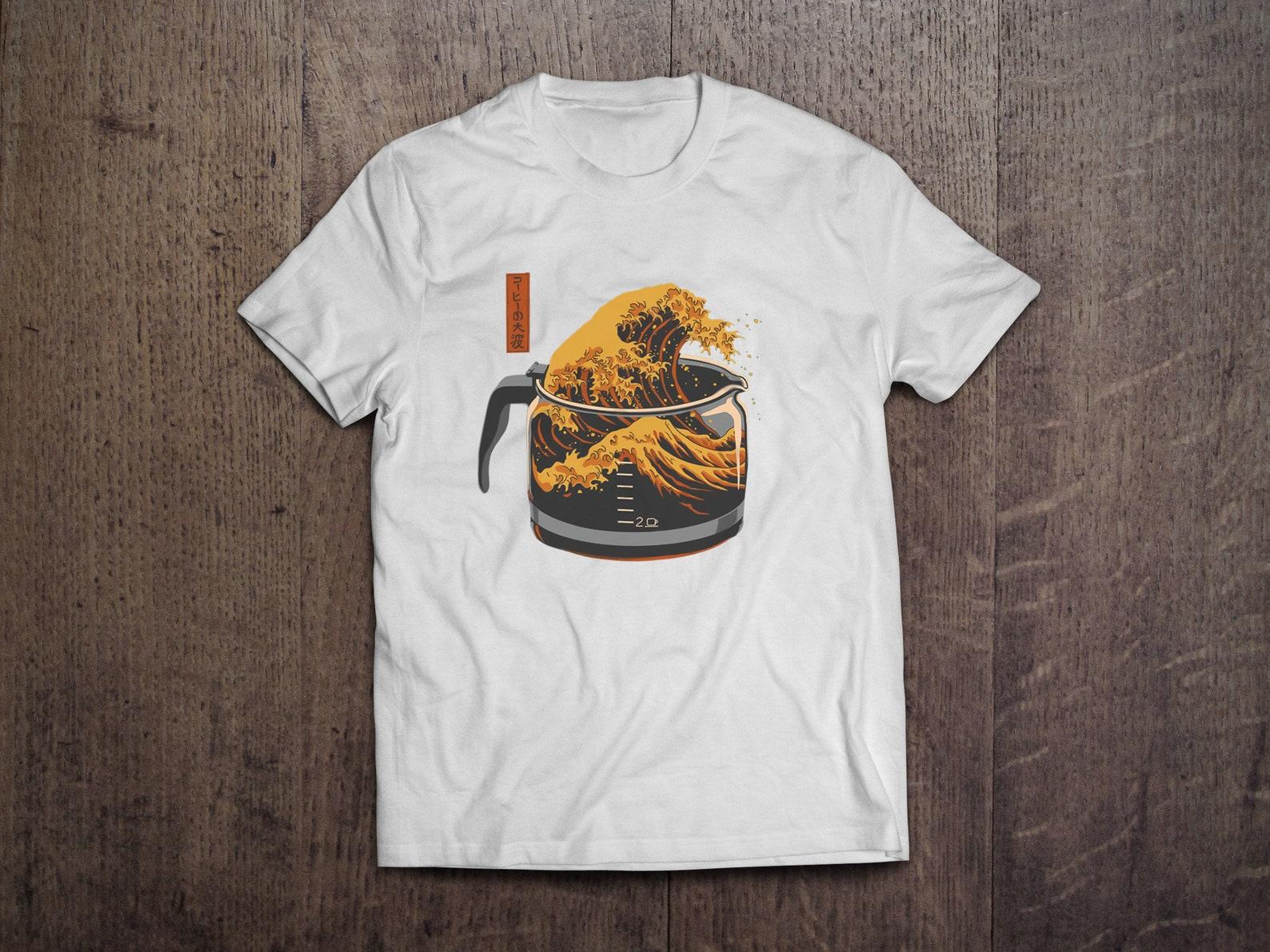 Great Wave Off Kanakawa in a Coffee Pot / Heavyweight cotton unisex T shirt with print tee top S