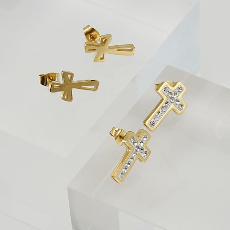 Stainless Steel Cross Diamond Stud Earrings Women's 18K Titanium Steel Versatile Earrings Earrings