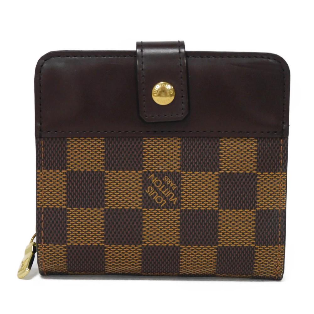 Used Damier Compact Zip Billfold Card Case with Brown Snap Button, 12564, and Coin Purse (N61668 7941 Logo) from Japan