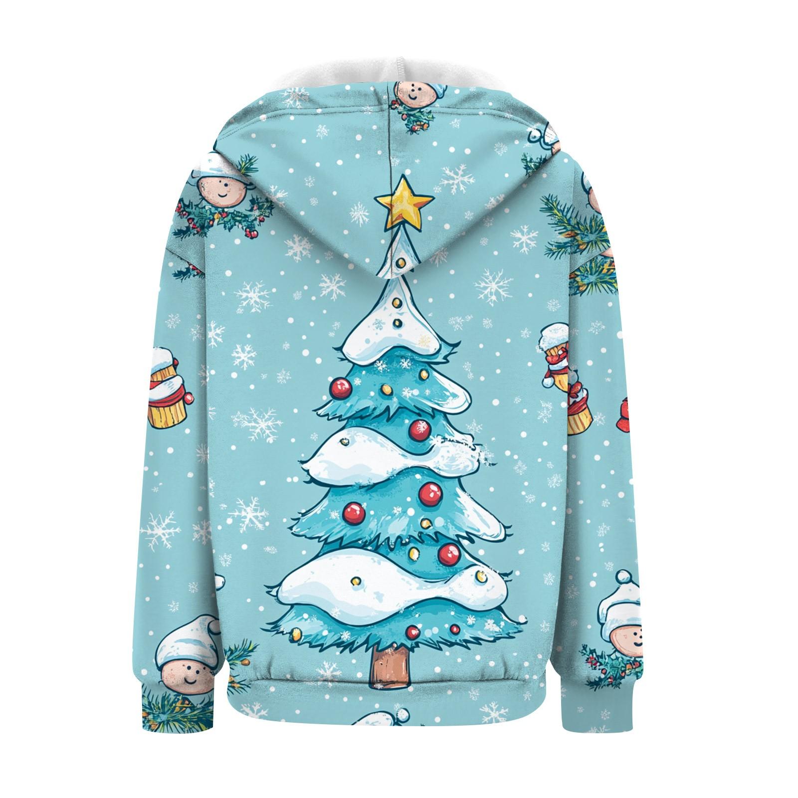 Женская рождественская печатная толстовка осень-зима с длинным рукавом кардиган куртка — фото 4