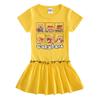 Girls' Summer Cartoon Pleated Ruffle Dress with Raglan Short Sleeves