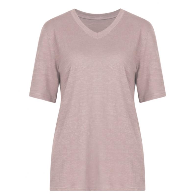 Shop Women Slub CoTTon V Neck ShorT sleeVe T shirT Brown Dai Wsh 0520