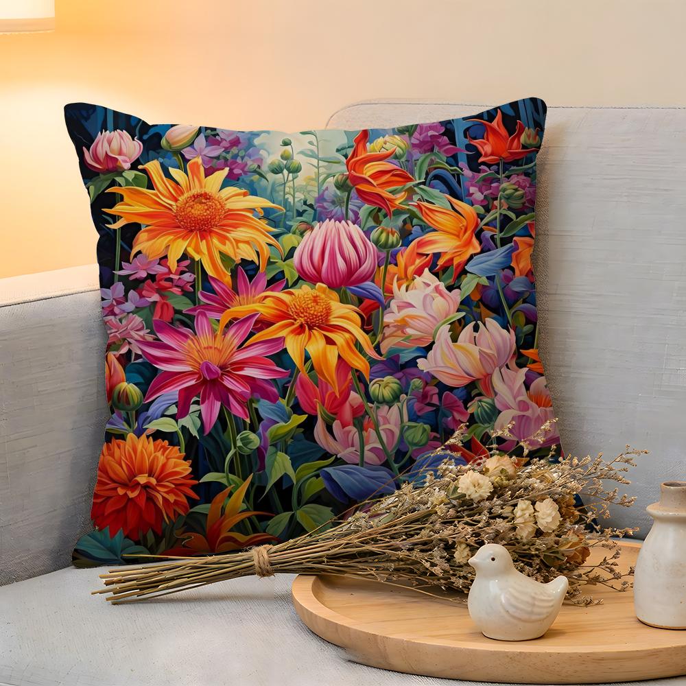 Cushion Cover Linen SkinFriendly Soft Decorative Case For Sofa Home Decor Anime Stunning Colorful Floral Pillow Cover