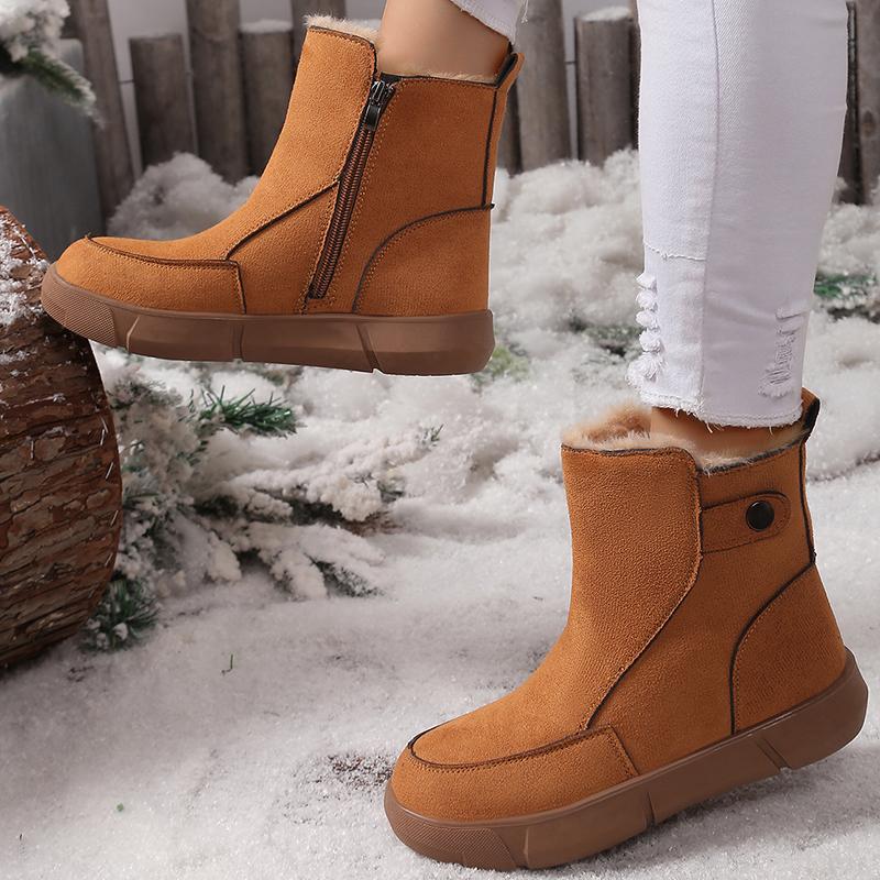 Fashion Faux Suede Zip Decor Work Boots Women Winter Warm Thicken Plush Thick Sole Snow Boots Comfort Non Slip Platform Casual Shoes