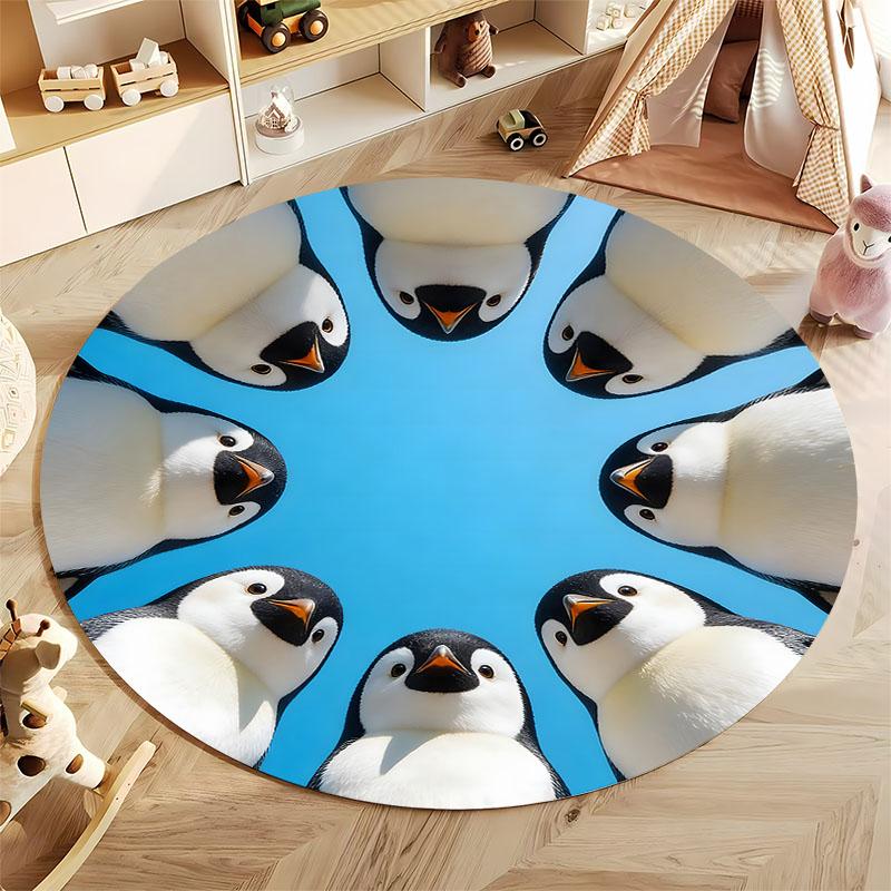 Free Shipping "Playful Penguin Circle Rug for Kids' Rooms" Round Carpet for Home Sofa Bedroom,gift