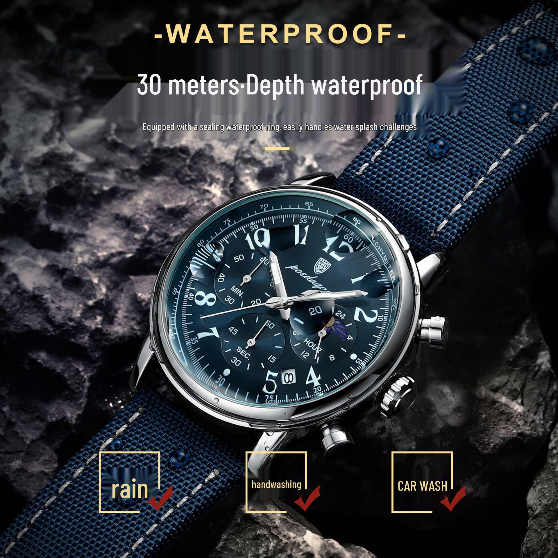 

Baidaqie Men s Waterproof Multi-functional Quartz Watch - Casual, Fashionable, Simple Design (Model 808) Silver Case Blue Dial Blue Strap