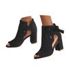Hot High Heels For Women Women'S Chunky Heel Toe Sandals With Bow Tie Suede High Heels Shoes For Woman