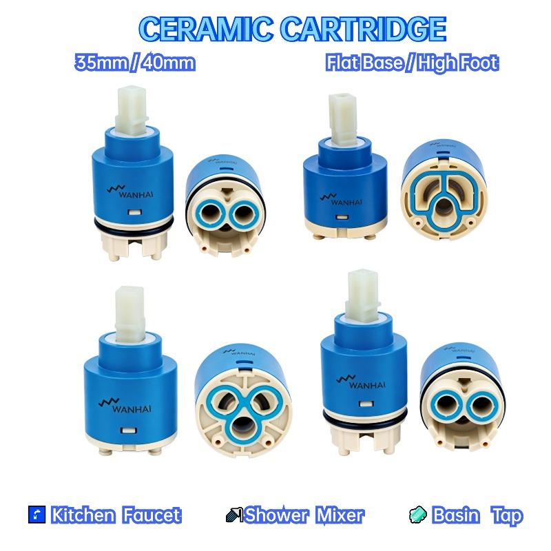 Ceramic Valve Cartridge 35mm 40mm Flat Base High Foot – Hot Cold Mixer Cartridge Replacement for Kitchen Faucet Basin Shower