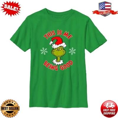 Grinch Christmas T-Shirts, Grinch This Is Me Being Good Christmas T-Shirt S-5XL@ Unisex T-Shirt