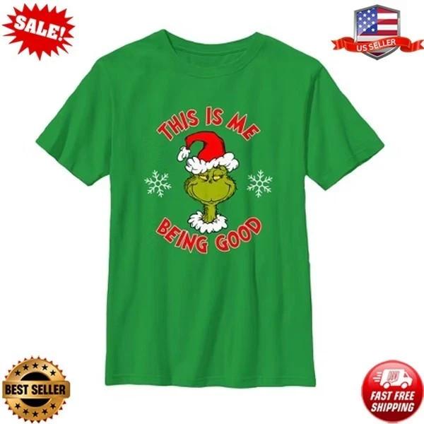 Grinch Christmas T-Shirts, Grinch This Is Me Being Good Christmas T-Shirt S-5XL@ Unisex T-Shirt