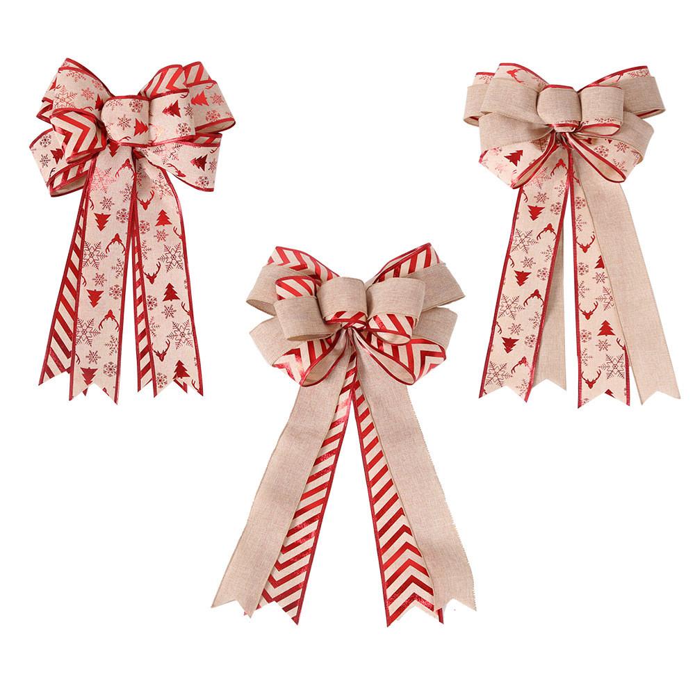 And Stylish Versatile Double Layer Christmas Bow With Maple Leaf And Striped Design Decor For