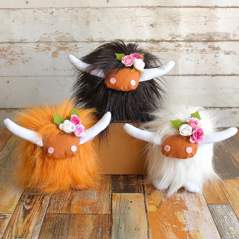 Zhongran Scottish Highland Cattle Doll Long Hair Cow Toy Doll Ornament Party Props Farmhouse Style Decoration