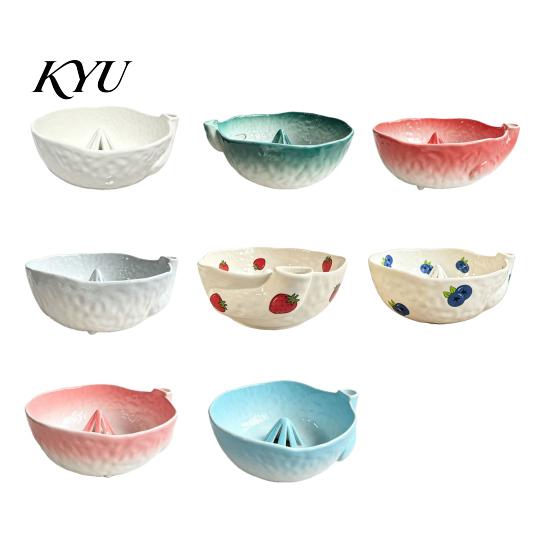 Professional Produce Cleaning Tool Ceramic Berry Washing Bowl with Drainage Holes, Fruit Kitchen Colander for Fresh Strawberries Rinse Basin, Berries