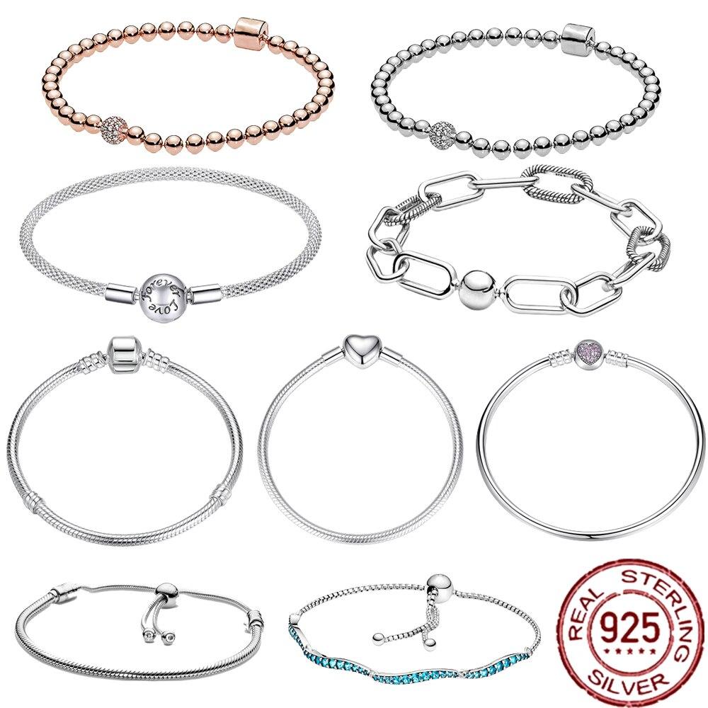 925 Sterling Silver Snake Chain Bracelets Charm Pendientes Mujer 925 Original Bracelet For Women Fine Jewelry Clasp Bangle Gift