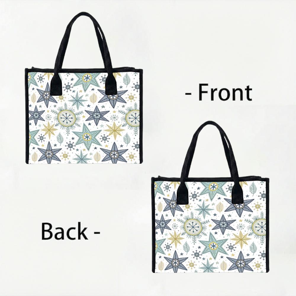 Winter Snowflake Pattern Canvas Tote Bag Casual Daily Reusable Shopping Handbag for Women Outdoor Use